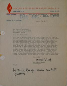 Carta de Margaret Shedd dirigida a Sergio Vodanovic