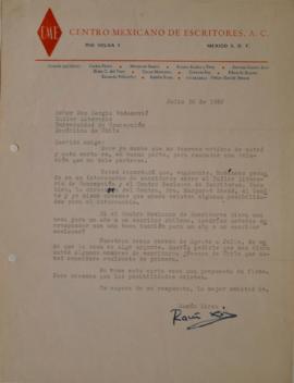 Carta de Ramón Xirau digirida a Sergio Vodanovic