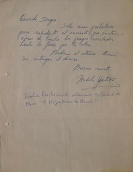 Carta de Malú Gatica dirigida a Sergio Vodanovic