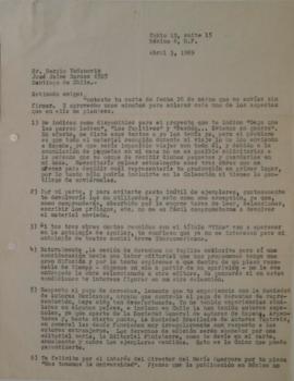 Carta de Carlos Miguel Suárez Radillo dirigida a Sergio Vodanovic