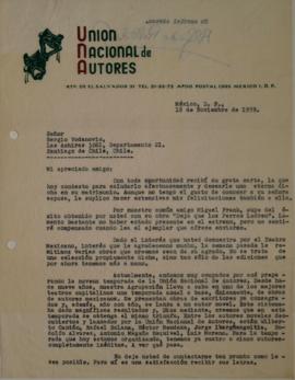 Carta de Alfredo Robledo dirigida a Sergio Vodanovic