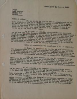 Carta de Sergio Vodanovic dirigida a Raúl Zenteno