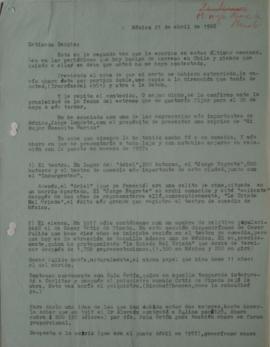 Carta de Raúl Zenteno dirigida a Sergio Vodanovic