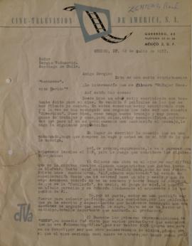 Carta de Raúl Zenteno dirigida a Sergio Vodanovic
