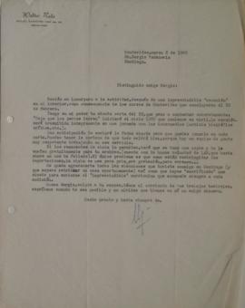 Carta de Walter Rela dirigida a Sergio Vodanovic