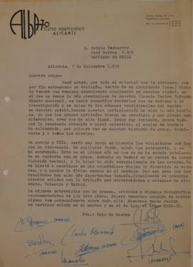 Carta de Luis de Castro dirigida a Sergio Vodanovic