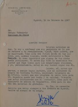 Carta de Miguel Arteche dirigida a Sergio Vodanovic