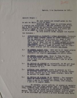 Carta de Jorge Díaz dirigida a Sergio Vodanovic