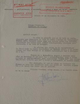 Carta de José Monleón dirigida a Sergio Vodanovic