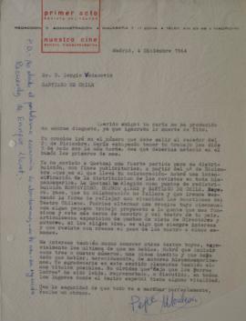 Carta de José Monleón dirigida a Sergio Vodanovic