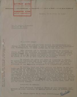 Carta de José Monleón dirigida a Sergio Vodanovic