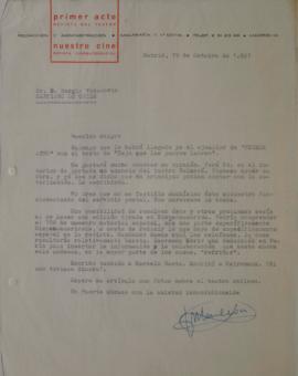 Carta de José Monleón dirigida a Sergio Vodanovic