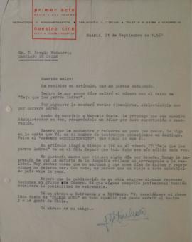 Carta de José Monleón dirigida a Sergio Vodanovic