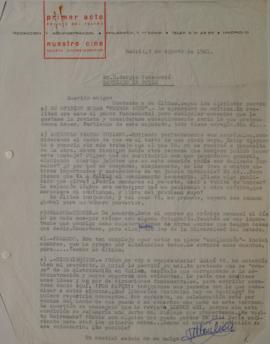 Carta de José Monleón dirigida a Sergio Vodanovic