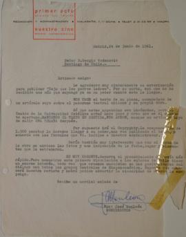 Carta de José Monleón dirigida a Sergio Vodanovic