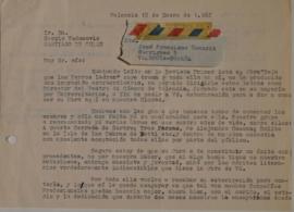 Carta de José Francisco Tamarit dirigida a Sergio Vodanovic
