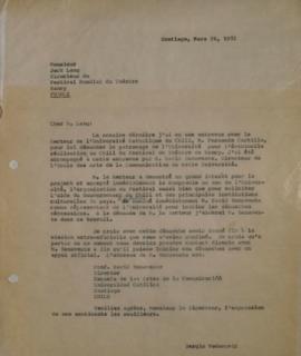 Carta escrita en francés de Sergio Vodanovic dirigida a Jack Lang