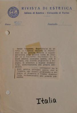 Fascículo 1 de la Rivista di Estetica