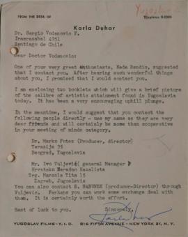 Carta de Karla Duhar dirigida a Sergio Vodanovic