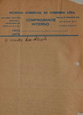 Comprobante interno de la Sociedad Comercial en Corderos Ltda.