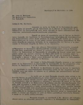 Carta de Sergio Vodanovic dirigida a John P. Harrison
