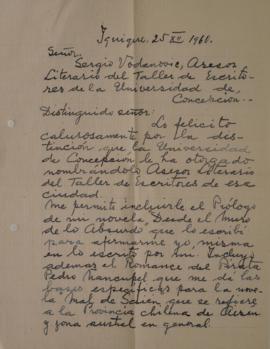 Carta de Ester Ferraz Zurita dirigía a Sergio Vodanovic