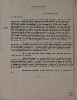 Carta de Fernando Alegría dirigida a Sergio Vodanovic