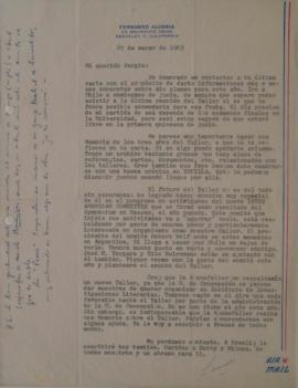 Carta de Fernando Alegría dirigida a Sergio Vodanovic