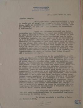 Carta de Fernando Alegría dirigida a Sergio Vodanovic