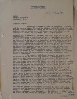 Carta de Fernando Alegría dirigida a Sergio Vodanovic