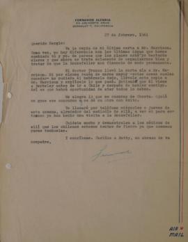 Carta de Fernando Alegría dirigida a Sergio Vodanovic