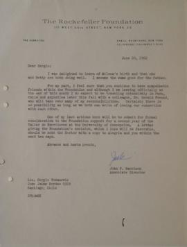 Carta de John P. Harrison dirigida a Sergio Vodanovic