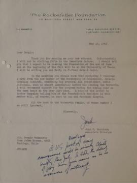 Carta de John P. Harrison dirigida a Sergio Vodanovic