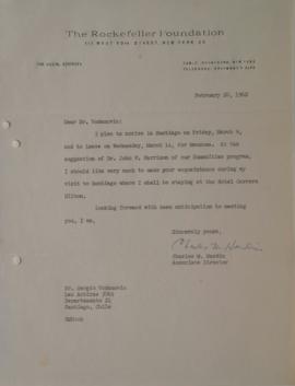 Carta de Charles M. Hardin dirigida a Sergio Vodanovic