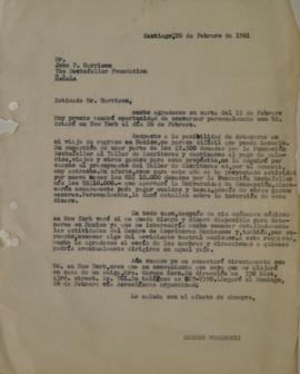 Carta de Sergio Vodanovic dirigida a John P. Harrison