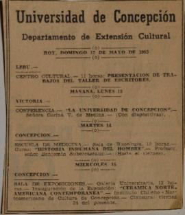 Folleto del cronograma de actividades del Taller de Escritores de la Universidad de Concepción