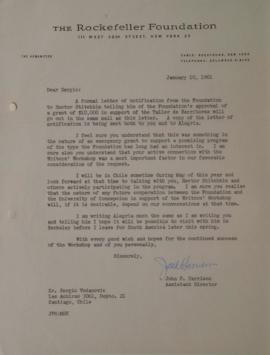 Carta de John P. Harrison dirigida a Sergio Vodanovic