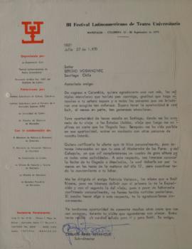 Carta de Carlos Ariel Betanur dirigida a Sergio Vodanovic