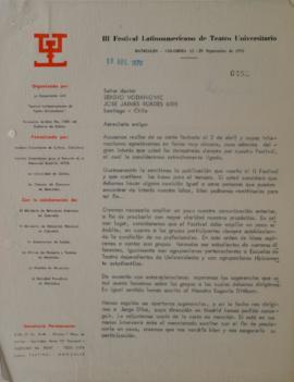 Carta de Emilio Echeverri Mejía y Carlos Ariel Betancur dirigida a Sergio Vodanovic