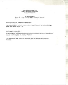 Reseñas bibliográficas "El mal espíritu"