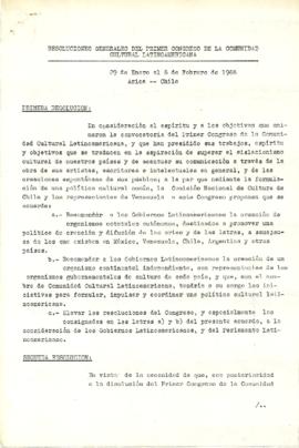 Resoluciones generales del Primer Congreso de la Comunidad Cultural Latinoamericana