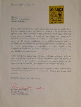 Carta de Rodrigo Carreño B. dirigida a Sergio Vodanovic
