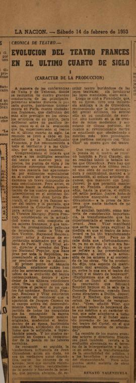 Crónica de teatro. Evolución del teatro francés en el último cuarto de siglo I (Carácter de la pr...