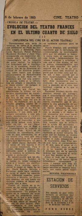 Crónica de teatro. Evolución del teatro francés en el último cuarto de siglo III (Influencia del ...