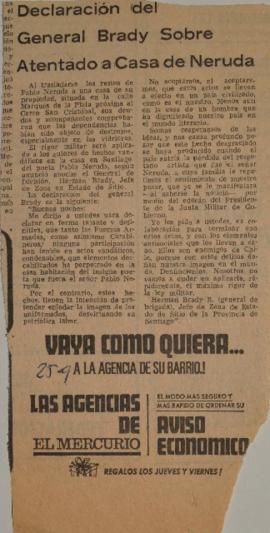 Declaración del general Brady sobre atentado a casa de Neruda