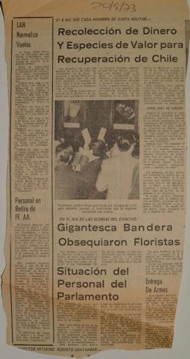 Recolección de dinero y especies de valor para recuperación de Chile y otras notas de prensa