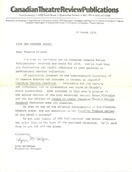 Correspondencia Canadian Theatre Review Publications