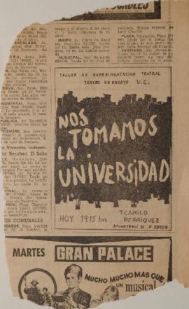 Anuncio publicitario Nos tomamos la universidad
