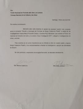 Carta de Betty Johnson y Milena Vodanovic dirigida al Fondo Nacional de Fomento del Libro y la Le...