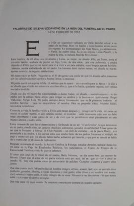Palabras de Milena Vodanovic en la misa del funeral de su padre